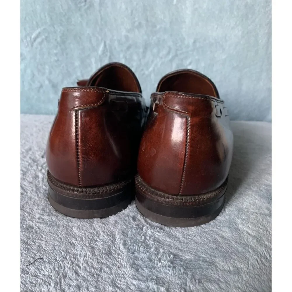 Johnston & Murphy Brown Square Toe TASSLE Leather Dress Shoes mens 9.5 D